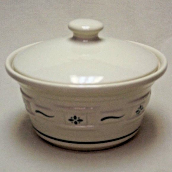 Longaberger Pottery Woven Traditions Heritage Green Small Covered Dish 1994 - Picture 2 of 11